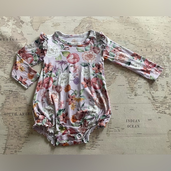 Posh Peanut Ruffle Bubble Romper Long Sleeve Floral Kids One Piece Size 2T - Picture 3 of 7